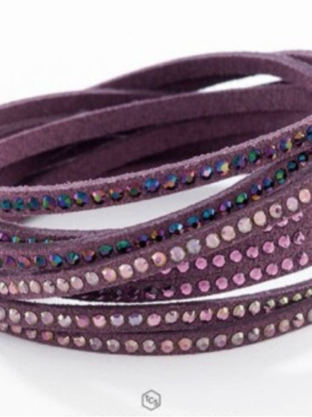 Plum Vegan Suede Wrap Star Bracelet with Pink Crystal Accents - Picture 3 of 3